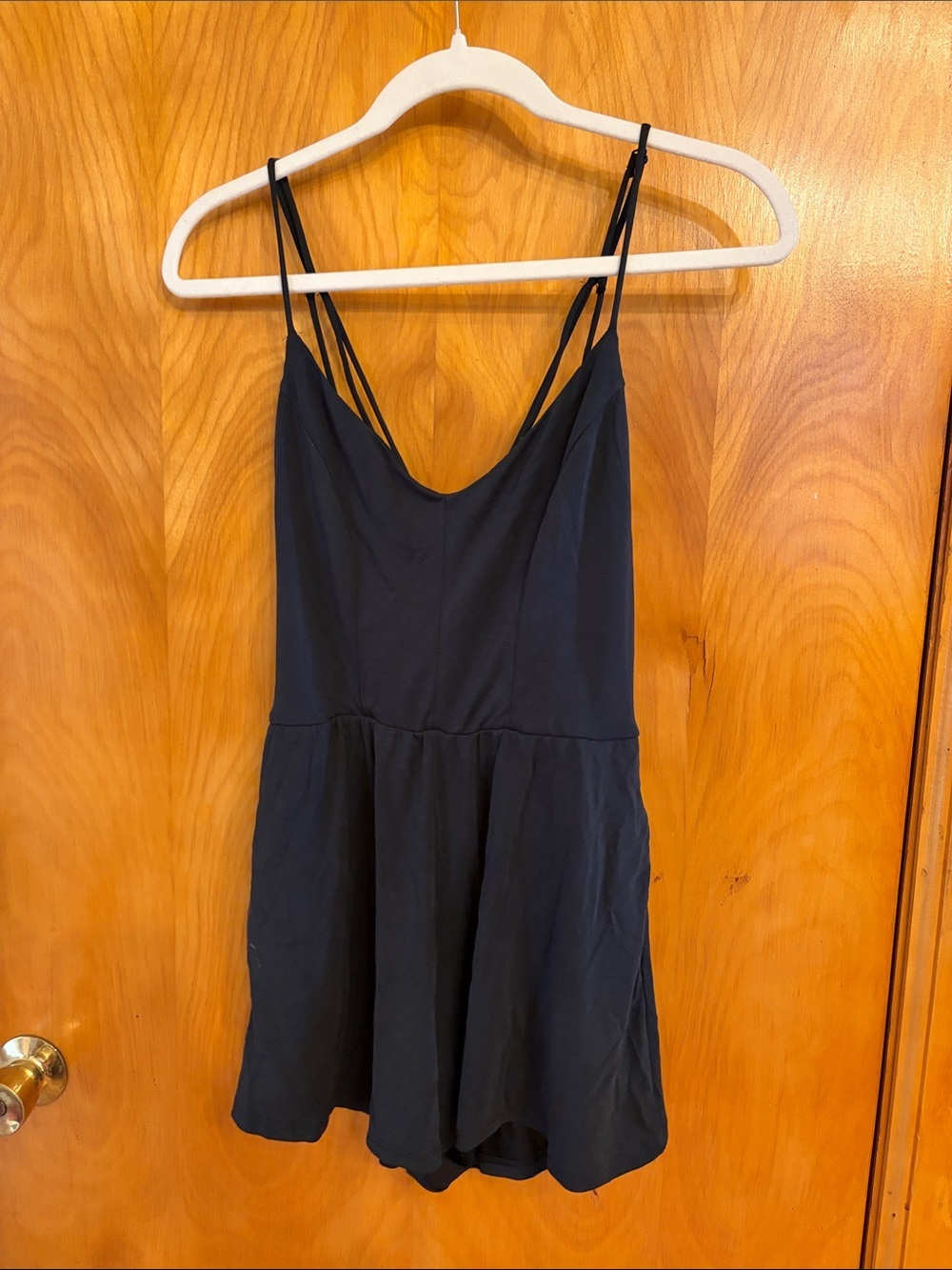 Socialite Mini Romper Double Spaghetti Strap Scoop Neck Flowy Black Size XS